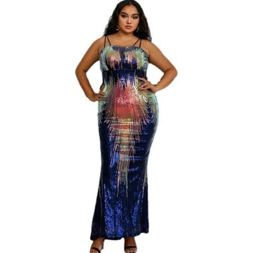 Long Pencil Dresses For Women Spaghetti Strap Sleeveless Slim Robe 2021 Fashion New Colors Sequins Elegant Party Maxi Dress Gown