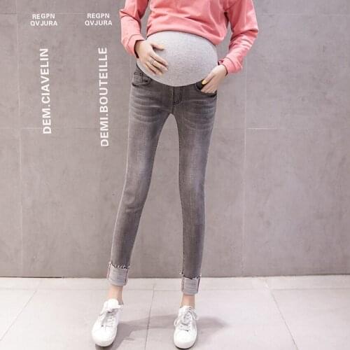 Maternity denim trousers spring and autumn pregnant womens denim trousers cropped trousers feet pants casual maternity wear