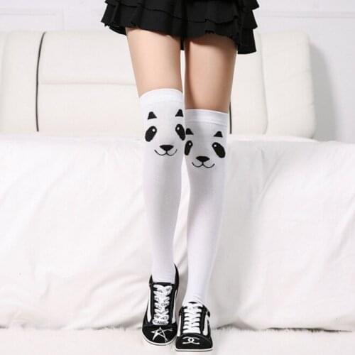 Animal Print Stocking Women Girls Over Knee High Long Elastic Streetwear White Grey Stockings Cute Panda Female Tights for girls