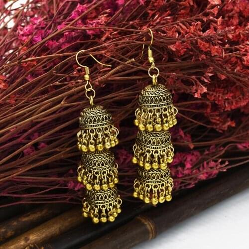 Indian Earrings for Women Big Birdcage Bells Tassel Jhumka Earring Oxidized Egypt Afghan Gypsy Party Wedding Bridal Jewelry