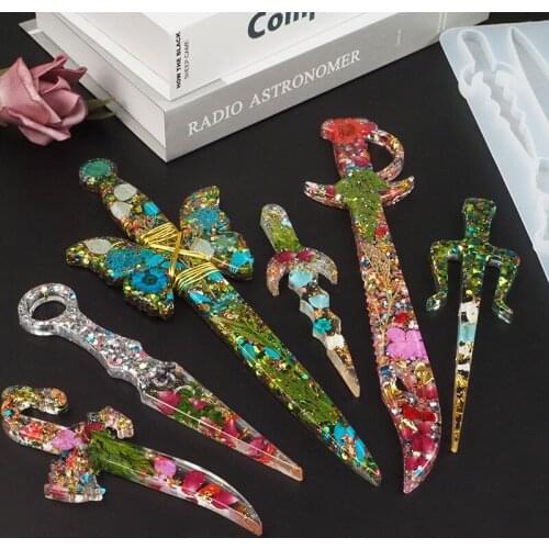 Exquisite Diy Crystal Epoxy Mold Sword Defense Keychain Self-defense Weapon Hanging Jewelry Epoxy Resin Silicone Mold