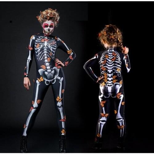 Halloween Family Skeleton Skull 3D Print Scary Specter Jumpsuit Women Men Kids Devil Ghost Bodysuit Romper Party Cosplay Costume