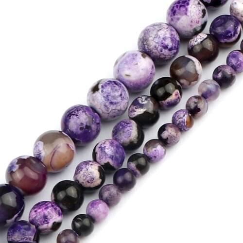 Wholesale Purple Fire Agate 4 6 8MM Natural Stone Round Loose Spacer Beads Charm Handmade Pendants For Bracelet Necklace Making