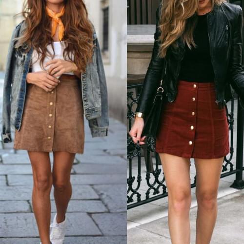 HOT Fashion Women Girls Solid High Waist Lace Up Suede Leather Pocket Preppy Bodycon Mini Skirt A-Line
