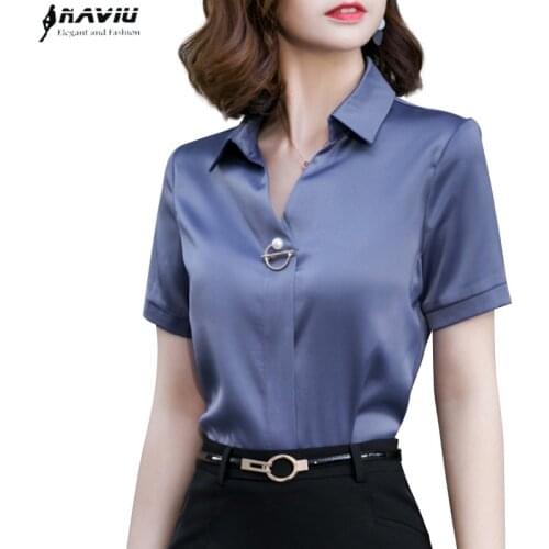 Naviu New Fashion Shirt 2019 Summer Women Tops and Blouses Short Sleeve Blusas For Office Lady Formal Clothes