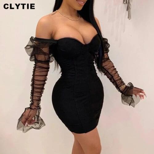 Clytie Sexy Mesh Skinny New Dress Women Night Club Styles Women 2021 Spring Long Sleeve Ladies Streetwear Party Dresses