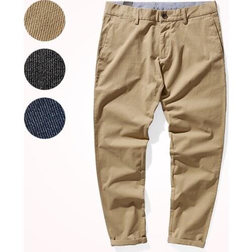 2021 Spring and Autumn New Woven Casual Pants Mens Fashion Slim Classic Elastic Washed Old Twill Khaki Business Straight Pants