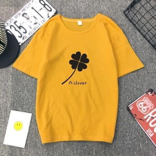 New Cotton Harajuku Aesthetics Tshirt Sexy Clover Print Short Sleeve Tops & Tees Fashion Casual Couple T Shirt