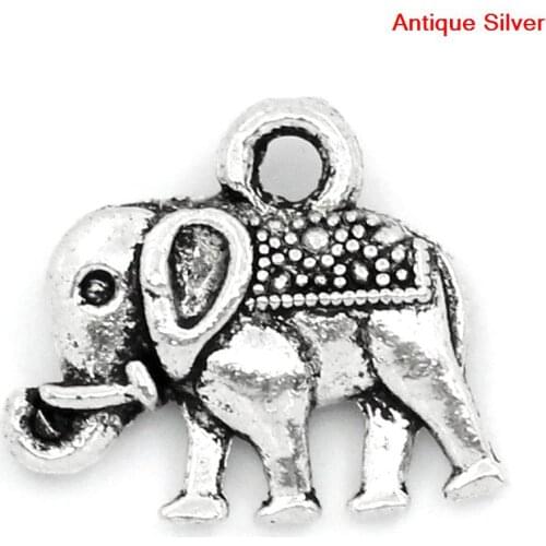 Lovely Charm Pendants Elephant Animal Silver Color 14x12mm,50PCs (B24612)