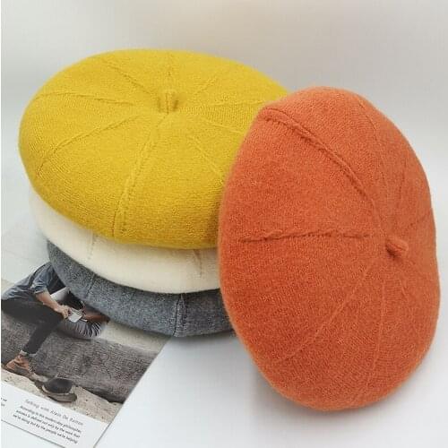 [Onidfurow] New women winter hat Wool knit berets, caps latest popular decoration solid colors fashion lady hat