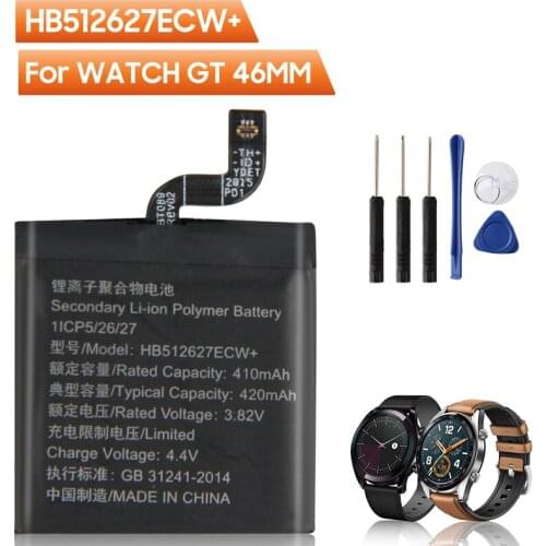 Original Replacement Watch Battery HB512627ECW+ For Huawei Watch GT 46MM Authentic Rechargeable Battery 420mAh With Free Tools