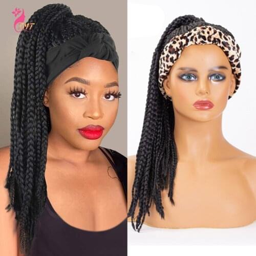 Synthetic Headband Wig Box Braid Wigs For Black Women Cornrow Braided Wig With Headband Heat Resistant Head Wrap Wig