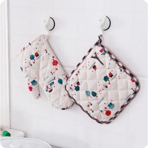 Microwave Oven Gloves Twinset Heated Pad Heat Resistant Cooking Gloves Thickening Oven Mitts