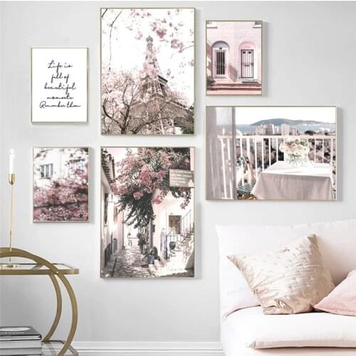 Landscape Decor Poster Wall Art Canvas Art Painting Pink Scenery Flower Print Modern Minimalist Home Decor Picture For Dormitory