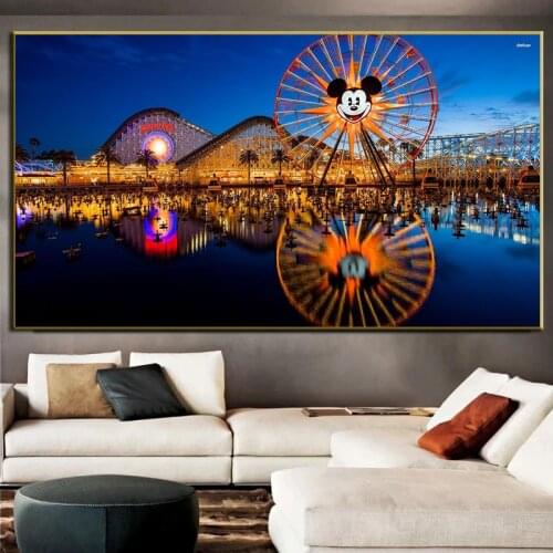 Canvas Poster Cartoon Painting Disney Cartoon Art Mickey Mouse Ferris Wheel Art Print Poster Gift Idea Boy Girl Home Decor