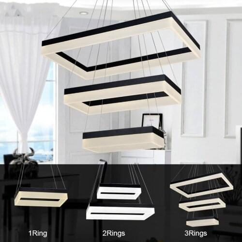 Rectangle Black Gold LED Pendant Light Fixture lustre Suspension LED lamp light Bulbs for Dining Room