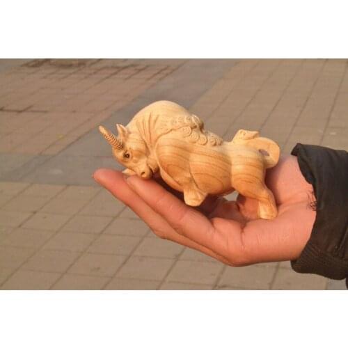 Woodcarving cattle, small ornaments table decoration(A342)