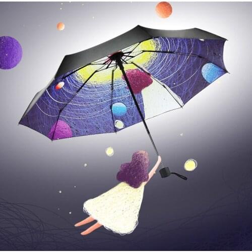 Luxury cartoon happy starry sky umbrella transparent folding automatic children umbrella womens protection cute umbrella