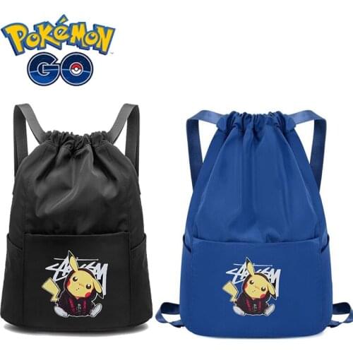 TAKARA TOMY Pokemon Pikachu Drawstring Drawstring Backpack Lightweight Nylon Sports Large Capacity Mens and Womens Cute Bag