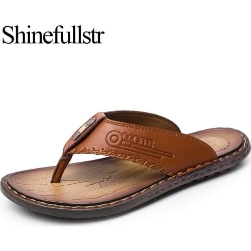 Men Luxury Brand Leather Flip Flops Clapper Beach Slippers Summer Shoes Tong Homme Handmade High Quality Flat Classic 2021 New
