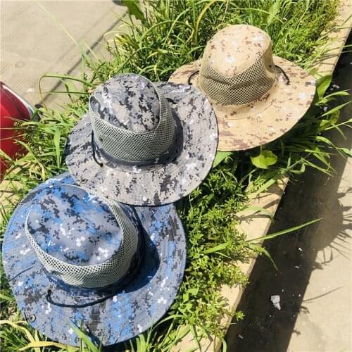Digital Camouflage Net Hat Summer Male Fishing Cap Sunscreen Big Brim Hat Fashion Outdoor Fishermans Hat Foldable Sun Hat