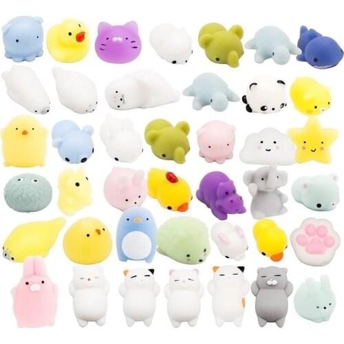 Random 30 Pcs Cute Animal Mochi Squishy, Kawaii Mini Soft Squeeze Toy,Fidget Hand Toy for Kids Gift,Stress Relief,Decoration, 30