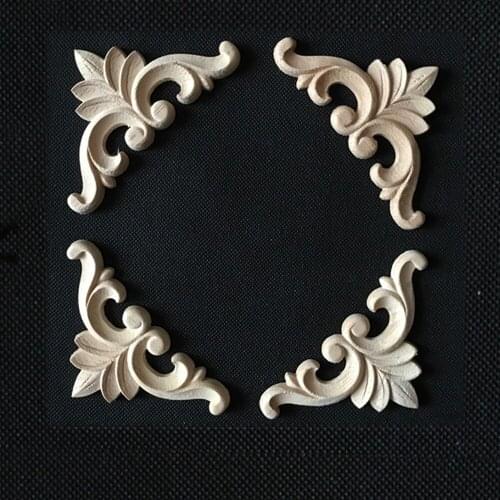 Modern Wood Carving Decal Wood Carved Corner Applique Frame Home Doors Furniture Decorative Sculptures