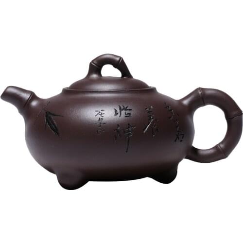 Old Purple Clay Bamboo Pot Zisha Teapot Yixing Handmade Pot Kung-fu Teaware Purple Clay Drinkware For Puer Green Black Chinese