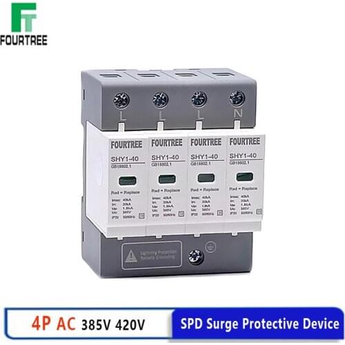 SPD Surge Protective Device AC 3P+N 20~40KA 30KA~60KA 385V 420V House Lightning Protection Arrester Low-Voltage Protector