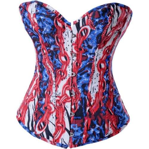 Vintage Corset Hot Sexy Blue Red Denim Corset Bustiers Top Women Waist Trainer Steampunk Steel Boned Party Burlesque Corselet