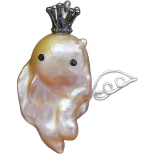 Z11223 Halloween-Pet 26mm Pink Baroque Pearl Crown Little-devil Pendant Women Fine jewelry