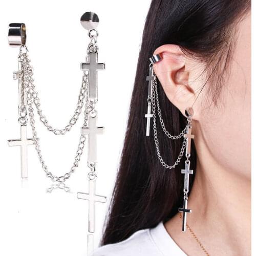 Punk Chained Cross Dangle Earrings For Women Teens Girls Linked Chain Statement Earrings Hip Hop Party Fashion Jewelry