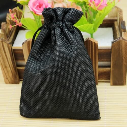 13x18cm Black Natural Linen Bags Drawstring Party Favor Jute Pouch Wedding Gift Bag Bracelet Jewelry Packaging Bags 50pcs/lot