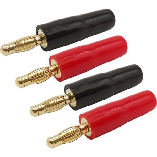 2/4Pcs Gold-Plated Copper 4mm Banana Plug Audio Cable Speaker Solder-free Screw Lock Audio Plugs Wire Connector Red & Black