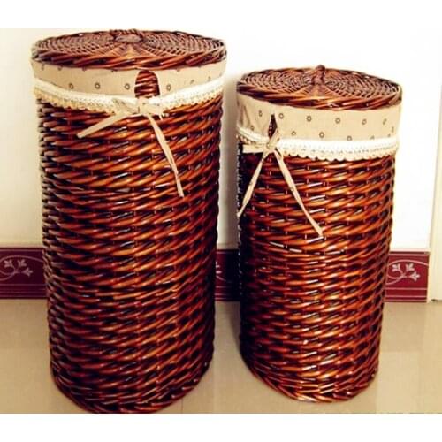 2016 Eco-friendly Baskets Storage Bins Dirty Clothes Wicker Storage Boxes Laundry Basket Round Shape Large Capacity with Cover