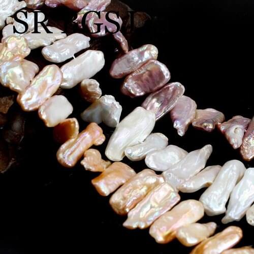 Free Shipping 10x20mm White Pink Purple Biwa Baroque Natural Freshwater Pearl Wholesale Handwork DIY Beads Strand 14"