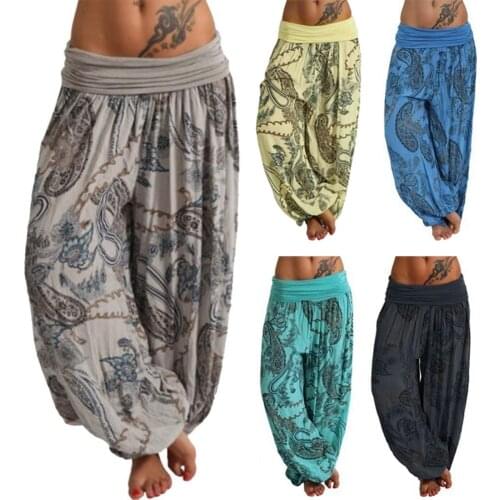 Women Boho Paisley Print Ankle Tied Baggy Loose Pants Long Bloomers Trousers Low Waist Paisley Print Loose Style