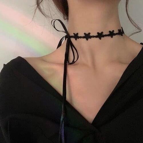 RZ105 Black Lace Necklace Length Adjustable Collar Clavicle Chain