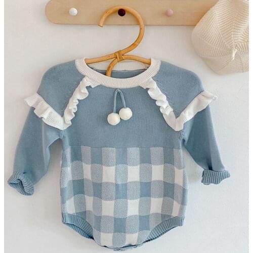 Spring Autumn Newborn Infant Baby Girls Grid Knit Rompers Clothing New 2020 Kids Girl Long Sleeve Rompers Clothes