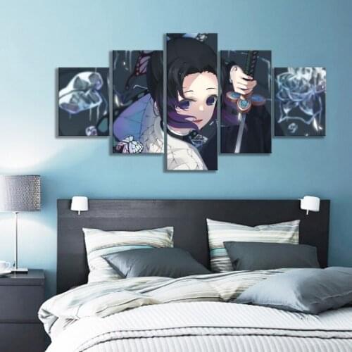 Demon Slayer Wall Art Painting 5 Pcs HD Anime Girl Picture Kimetsu No Yaiba Shinobu Poster Modular Canvas Prints Home Decoration