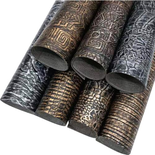 Geometric/Crocodile Grain/Letter Embossed Retro and Vintage Design PU Leatherette Fabric Sheet for Sewing/Craft/Decorative