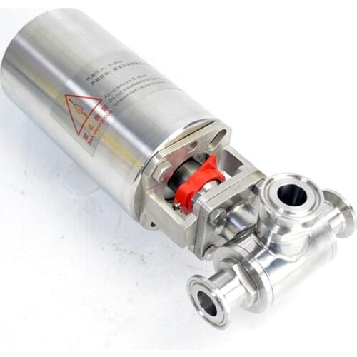 Sanitary Stainless Steel SS316L DN32 T Type Tri Clamp 3 Way Ball Valve With Stainless Steel Pneumatic Actuator