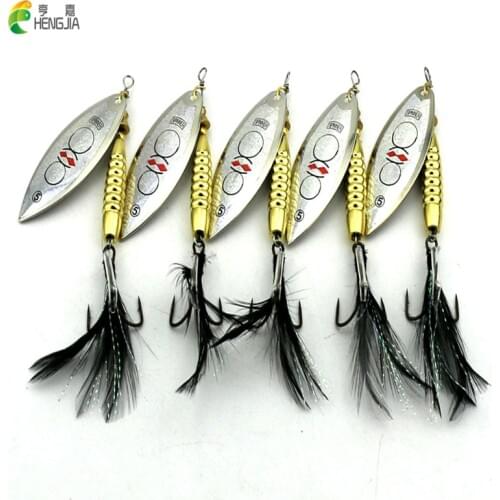 HENGJIA 5PCS 8.7CM-16.5G Fishing Lure accessories Minnow Spinner Spoon Metal isca Artificial Bait fishing tackle feather Hooks