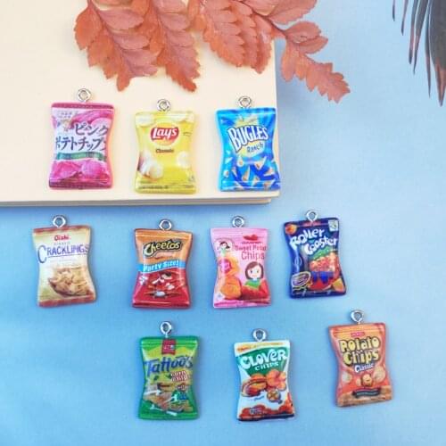 JeQue 10Pcs/20Pcs Cute Candy Biscuit Potato Chips Resin Charms for Earrings Bracelets Necklace Keychain Pendants Jewelry Making