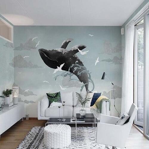 Painting Sky Whale Mural Wall Paper 3d Photo Murals Animal for Living Room TV Background Cetacean Vinyl Wallpapers Wall Decor