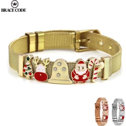 Golden Silver color Rose Gold Titanium Steel Stainless Steel Keeper Combination Bracelet Bangle Christmas Bell Fine Bracelet