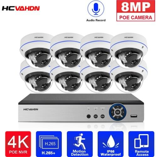 H.265 8CH 5MP POE NVR Kit Face Record Security Camera 3.6mm len CCTV System outdoor Dome POE Camera P2P Video Surveillance Set