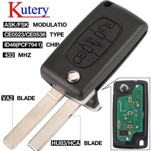 Kutery 3 Button Car Remote Key for CITROEN C1 C2 C3 C4 C5 Berlingo Picasso Control Alarm (CE0536 523, ASK/FSK, HU83 VA2)