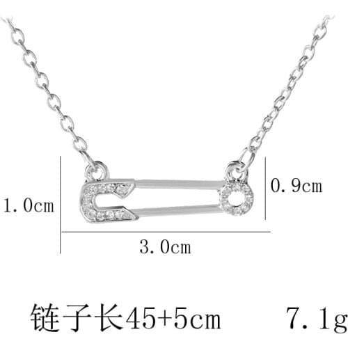 Lucky Hollow Zircon Pin Shape Pendant Chain Necklace Love Woman Mother Girl Gift Wedding blessing Jewelry