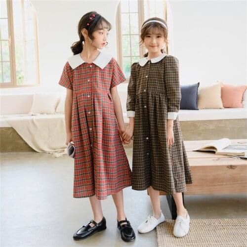 Girls summer dress 2020 toddler girl dresses Plaid Peter Pan collar Vintage Summer kids clothes girls dress 10 to 12 years